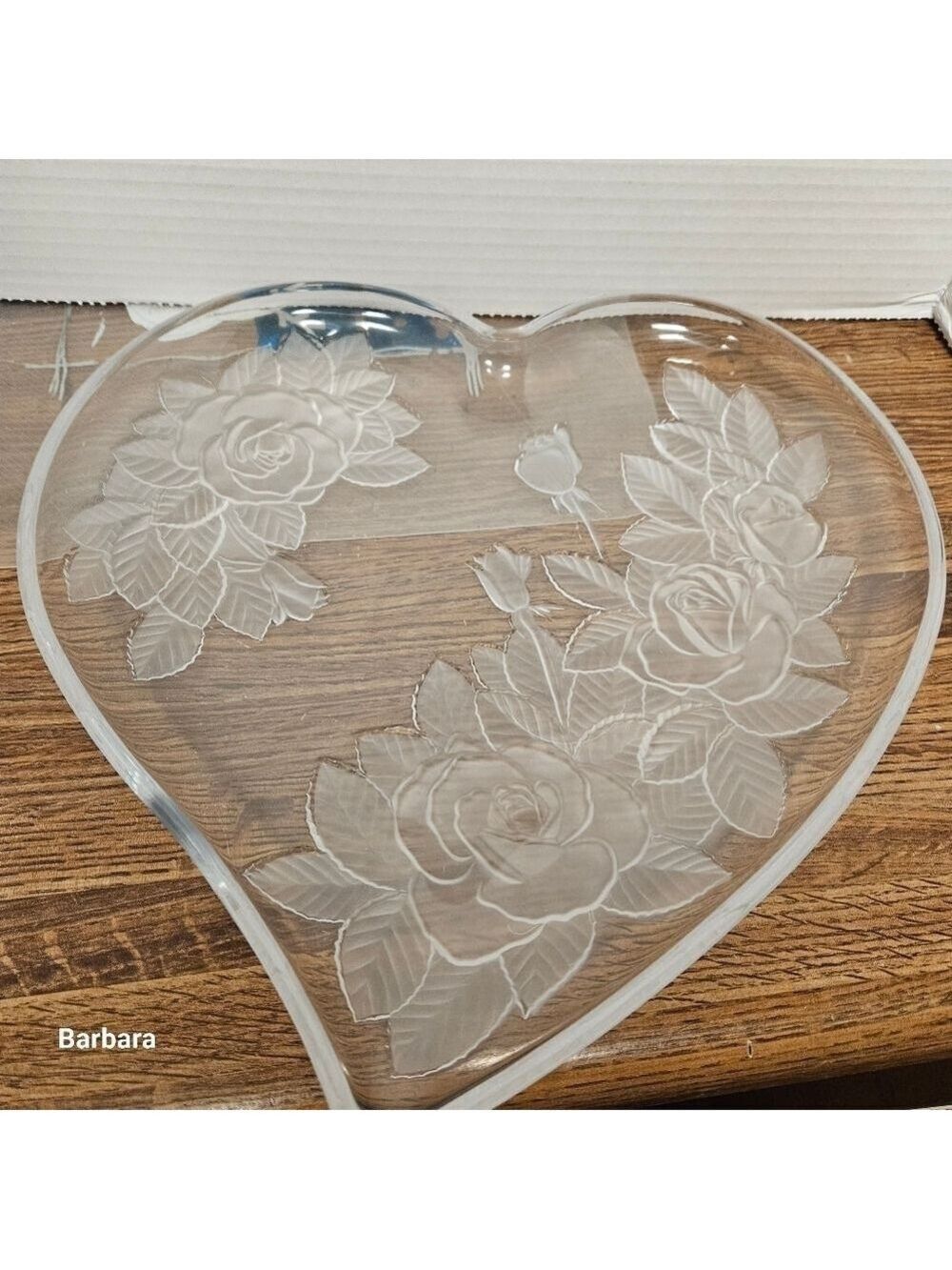 Studio Nova *Winter Rose" Heart-Shaped Etched Glass Serving Plate